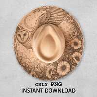 Barn Owl Moon Hat Burning Design PNG, Celestial Floral Laser Engraving Template