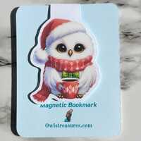 Christmas Owl Magnetic Bookmark, Cute Laminated Book Accessory, Stocking Stuffer for Readers