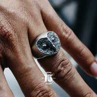 handmade barn owl simple night bird ring, oxidized lead free pewter animal ring. perfect gift for yo