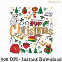 Happy Christmas Wizard School PNG, Magic Owl Fantasy Sublimation, Book Lover Holiday Gift, Retro Chr