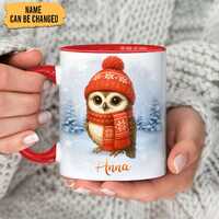 Personalized Winter Owl Mug – Custom Name Cute Owl Coffee Cup Gift for Women and Girls, Christ