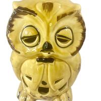 Vintage Pottery Sleepy Owl Figurine Candle Cover Luminary Ceramic 8 in