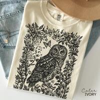 Cottagecore Owl Shirt, Cottagecore Floral Sweatshirt, Folk Art Forest Animal TShirt, Woodland Aesth