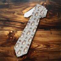 Cottagecore Winter Owl Pattern Necktie, Cozy Country Charm Style