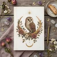 Barn Owl Crescent Moon | Cottagecore Botanical Journal | Wraparound Cover