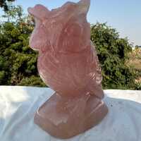 Hand Carved Rose Quartz Crystal Owl | Healing Stone