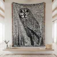 Owl Woven Blanket, Rustic Cabin Decor, Wildlife Wall Tapestry, Bird Watcher Gift, Lodge Decor, Natur