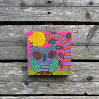 Owl With Large Yellow Flower Painting