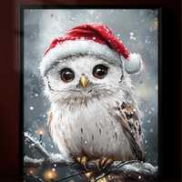 Cute Christmas Owl Print | Winter Owl Art | Holiday Wall Decor | Snowy Owl Illustration | Whimsical 