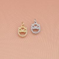 18K Gold Filled CZ Owl Pendant,Animal Charm for Jewelry Making,DIY Necklace Charm Hypoallergenic,Han