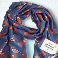 Personalised Owls Scarf in a Box: Teal Ladies Wrap, 60th 70th 80th Gift