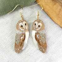 Hand-Painted Wooden Barn Owl Earrings
