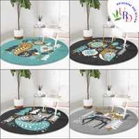 Non-Slip Nordic Carpet|Winter Round Rug|Owl Circle Carpet|Deer Xmas Rug|Fox and Squirrel Print Area 