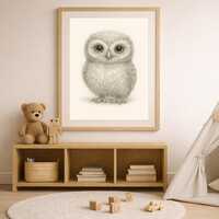 Baby Owl Nursery Wall Art Printable Pencil Sketch Woodland Decor