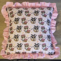 Handmade Owl print frilled Cushion Cover decorative pillow cover