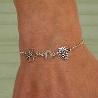 Sterling silver four leaf clover, horseshoe and owl bracelet, Lucky charm