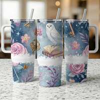 Owl Tumbler Design, Floral Book Stack, 40oz (Digital Download)