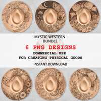 Mystic Hat Burning Bundle PNG, Celestial Wolf Owl Snake Designs, 6 Commercial Use Files