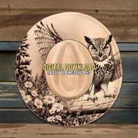 Owl Hat Burning Design - Ready To Engrave PNG & PDF - Owl Wings Spread Scene - Nature Wildlife A