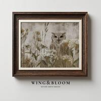 Barn Owl Watercolor Wall Art Neutral Wildflower Bird Print Soft Botanical Decor Rustic Nature Artwor