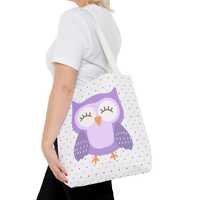Purple Owl Tote Bag, Adorable Owl Design, Eco-Friendly Shopping Bag, Animal Lover Accessory, Fun Sum