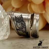 Sterling Silver Owl Wrap Ring, Unique Engraved Great Horned Owl Ring, Elegant Avian Ring, Silver Vic
