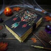 Gothic Owl Leather Spell Book | Handmade Witchcraft Grimoire | Embossed Book of Shadows Journal | Vi