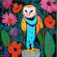 Owl Painting Floral Original Art Bird Artwork Wildflowers Acrylic Wall Art by IrinaPlaksinaArt