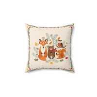 Woodland Fox Bear Owl Pillow | Faux Suede Square Pillow