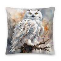 Watercolor Snowy Owl Throw Pillow – Woodland Accent Cushion Home Decor or Gift, 2 sizes