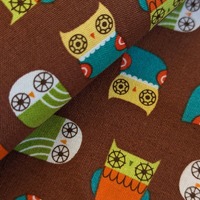 Owl Cotton Fabric, Robert Kaufman Kids Minis, Brown Quilting Fabric (1/2 Yard)