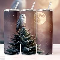 Snowy Owl Tumbler Wrap | Winter Forest Full Moon PNG (Digital Download)