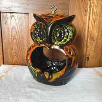MCM Hanging Owl Ashtray 9 Inch Drip Glaze Brown Orange