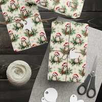 Owl Christmas Wrapping Paper, Cute Woodland Holiday Gift Wrap, Santa Owl Pattern, Winter Forest Chri