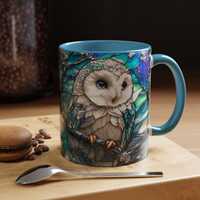 Stained Glass Snow Owl Mug, Cozy Winter Coffee Cup