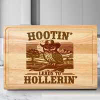 Owl Cowboy Hat Cutting Board SVG Laser Engraved File Design, Charcuterie Board