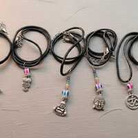 Necklace, Buddha, Om, Yoga, Owl, Spiritual charm, Evil eye charm, pendants on Black cord, energy pen