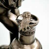 Athena Owl Silver Ring Adjustable | 925 Silver Ancient Greek Mythology Jewelry