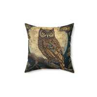 Owl Moonlit Oak Art Nouveau Flourishes Cottagecore Forestcore William Morris Pillow Cushion INSERT I
