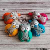 Wool felt grey owl keychain, Best Teacher gift, Back to School Gift, Owl bag charm