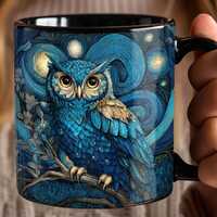 Starry Night Owl Mug | Black Ceramic Coffee Tea Cup