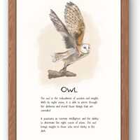 Owl Spirit Animal Print, Watercolor Owl Art, Digital Watercolor Animal Print, Spiritual Animal Decor