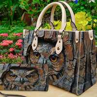 Owl Leather Handbag & Wallet, Owl Shoulder Bag, Custom Bag, Retro Handbag, Owl Handbag,  Mother&