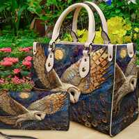 Owl Leather Handbag & Wallet, Owl Shoulder Bag, Custom Bag, Retro Handbag, Owl Handbag,  Mother&