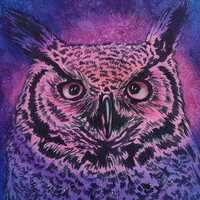 Owl Head Watercolor Exclusive Original Painting Purple PInk Fantasy Colors AllKindsofArt Glenda Mull