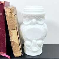 White Milk Glass Owl Shaped Bottle - Vintage Container