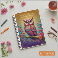 Owl Journal Notebook Ruled Pages Writing Diary Small Size Travel Colorful Bird Illustration Art Intu