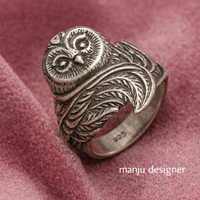 Silver Owl Ring &ndash; Vintage Woodland Animal Jewelry, Boho Nature Ring, Wisdom Spirit Animal Gift