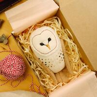 Handmade Barn Owl Ornament – Textile Soft Owl Plush – Hanging Christmas Tree Decoration 