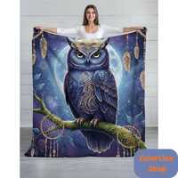 Boho Purple Night Owl Throw Blanket – Soft & Majestic Design for Women